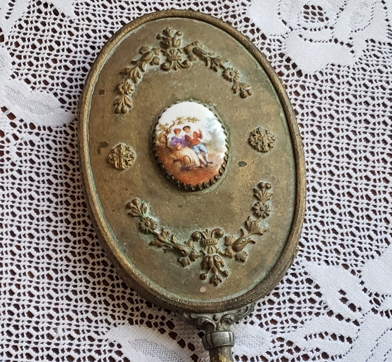 Rare Antique Victorian Hand Mirror Ornate Brass With Cameo Etsy
