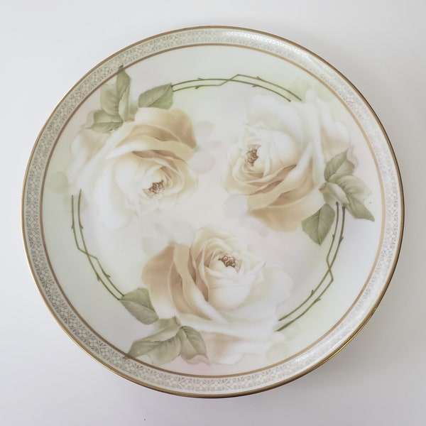 Royal Munich ZS and Co Bavaria Porcelain Collector Plate – White Roses, Gold Accents - Circa 1940s – 9.5"”