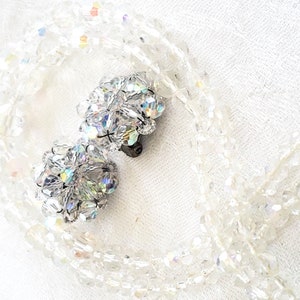 Aurora Borealis Double Strand Necklace and Matching Clip-On Earrings - Circa 1950s