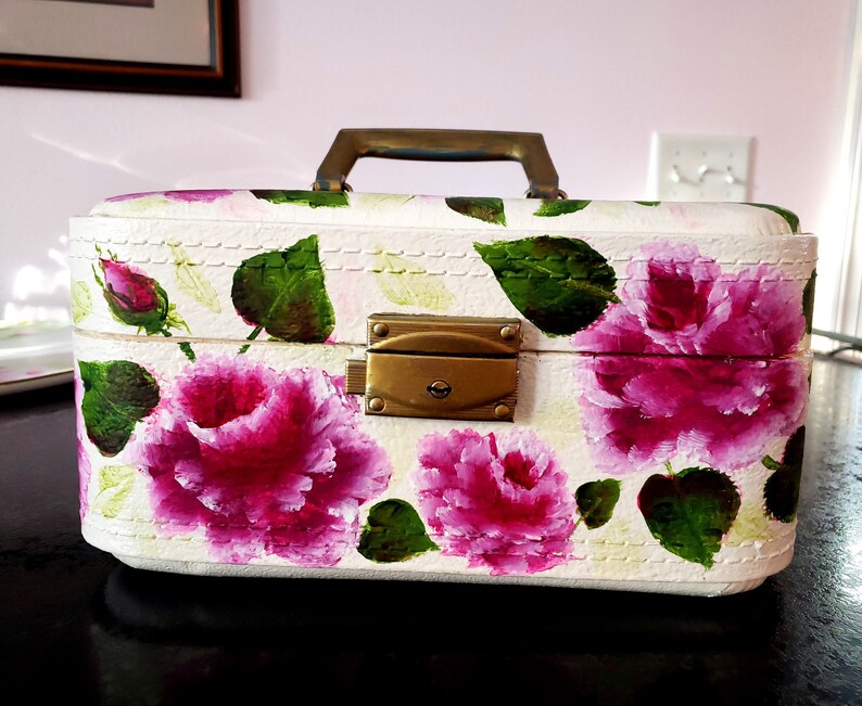 Handpainted Train Case Luggage Shabby Chic Roses Etsy