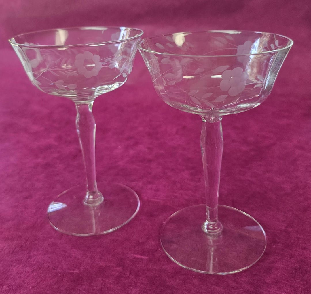 Stunning Etched Stemware With Floral Pattern - Set of 2 - Vintage ...