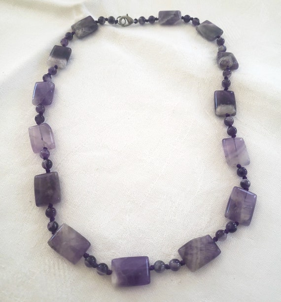 Cape Amethyst Gemstone Bead Necklace - Large Recta