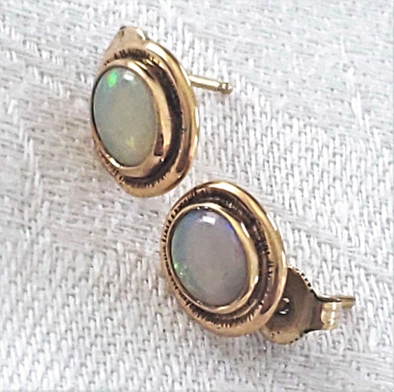 Opal Earrings - Opal, Gold, Oval - Vintage - image 1
