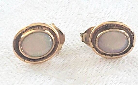 Opal Earrings - Opal, Gold, Oval - Vintage - image 3