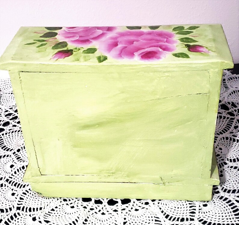Hand Painted Vintage Wooden Jewelry Box 3 Drawers Large Pink Roses ...