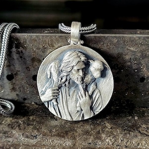 Collana con pastore di Gesù e pecora, ciondolo Agnello di Dio, gioielli in argento sterling 925k, collana per uomo, regalo di religione cristiana per uomo