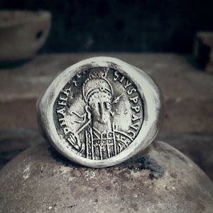 Anel de moeda histórico Victor, anel de moeda de prata esterlina 925k, anel de sinete romano antigo, anel de sinete de joia artesanal, presente de aniversário para ela e ele