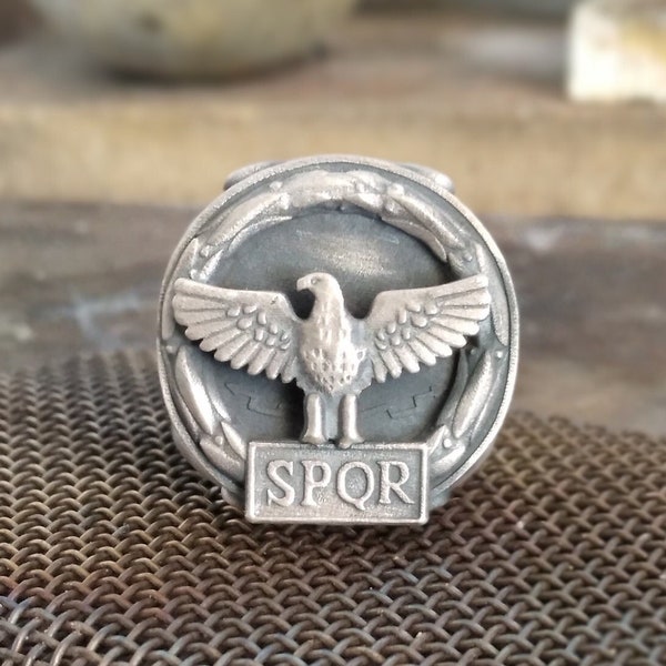 SPQR Senatus Populusque Que Romanus, Roman Eagle Silver Ring, 925k Sterling Silver Jewelry, Roman Empire Eagle SPQR Ring, Biker Male Rings