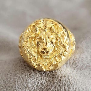 Gold Leo Signet Ring for Men, 10k 14k 18k Solid Gold Jewelry, 3D Lion Head Gold Ring, Unique Handmade Gift for Boyfriend, Leo Zodiac Ring