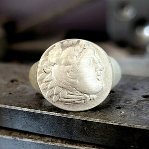 Ancient Coin Signet Silver Ring | Roman Art Jewelry | 925k Sterling Silver Ring for Unisex Adults | 24k Gold Plated Silver  Ring | Men Rings