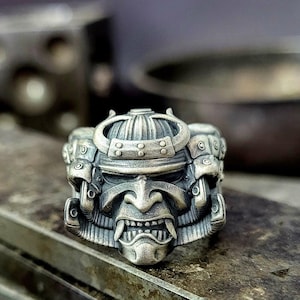 Samurai Warrior Silver Ring, Feudal Japan Men&#39;s Ring, 925k Sterling Silver Personalized Jewelry, Pinky Men Ring, Kamakura Bushi, Biker Ring