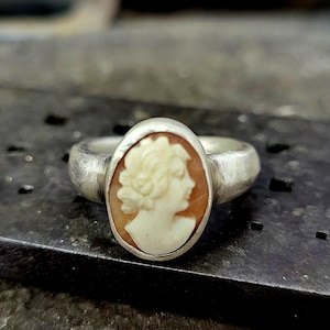 Cameozilveren ring voor vrouwen, 925k sterlingzilveren handgemaakte ring, minimalistische ring, agaat cameering voor moeder, sierlijk zilveren cadeau