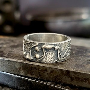 Skeletons Band Ring, Handmade Wedding Jewelry, Dainty Gift for Women Men, 925k Sterling Silver Ring, Minimalist Ring