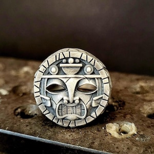 Aztek Maya Mask Totem Mesoamerica Ring, 925k Sterling Silver Handmade Jewelry, Ancient Maya Mask Ring for Men and Women, Spirituality Gift