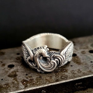 Phoenix Bird Silver Ring, 925k Sterling Silver Handmade Jewelry, Mythology Ring for Male and Female, Unique Spirit Ring, Animal Art Ring