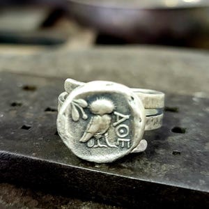 Anillo de plata con forma de búho griego antiguo, diseño especial, modelos 7S, joyería artesanal de plata de ley 925k, anillo histórico para hombre y mujer, regalo único.