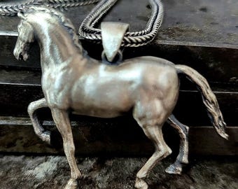 Horse Oxidized Silver Men Pendant, 925k Sterling Silver Handmade Jewelry, Animal Lover Necklace, Beauty Horse Pendant Gift for Men and Women