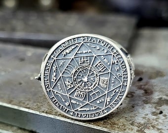 7 Archangel Pentagram Silver Ring, Goddesses Ring Men, Symbolic Silver Jewelry, Protection&Purification Spiritual Ring, Christmas Gift&#39;s Men