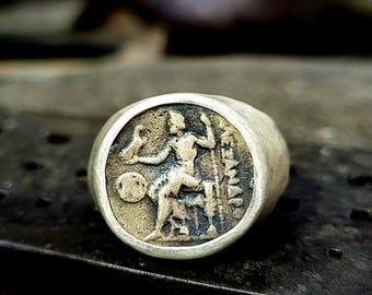 Sterling Silver Alexander Coin Ring – Ancient Macedonian Replica Signet