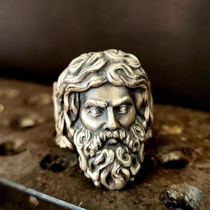 Zeus Sculpture Silver Ring, 925k Sterling Silver Jewelry, The God of The Sky Ancient Greek Mythology Ring, Father of All Gods and Humans