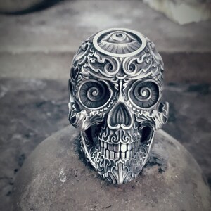 Skull in Modern Style Silver Ring, 925k Sterling Silver Men&#39; s Jewelry, Gothic Skull Ring, Biker Men Jewelry, Unique Gift for Women
