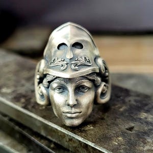Silber Ring der Göttin Athene, 925 k Sterling oxidiertes Silber Herrenring, antike griechische Mythologie Ring, einzigartiges Silbergeschenk für Männer, Geschenk für ihn