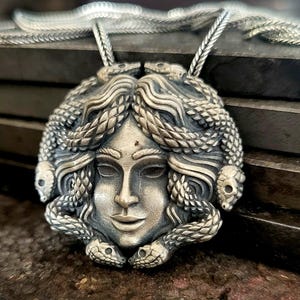 Medusa Head Silver Necklace with Chain, Ancient Greek Mythology Necklace, 925k Sterling Silver Handmade Jewelry, Greek Mythology Pendant