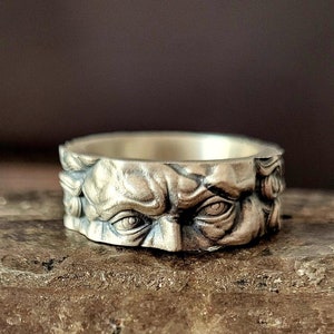 Michaelangelo Renaissance Silberring, 925 Karat Sterling Silber Handgefertigter Schmuck, Moses Kopf Look Skulptur Silberring, Kunstliebhaber Ring für Männer