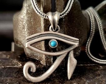 Sterling Silver Eye of Horus (Wadjet) Pendant: Turquoise Egyptian Necklace