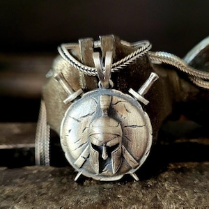 Spartan Warrior Silver Necklace with Chain, 925k Sterling Silver Handmade Jewelry, Spartan Shield Pendant, Christmas Gift for Boyfriend