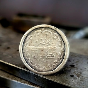 925k Sterling Silver Ancient Ottoman Coin Signet Ring