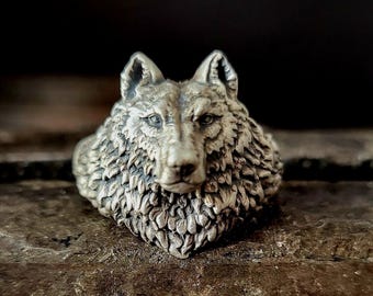 Wolf Head Silver Ring for Men and Women, 925k Sterling Silver Handmade Jewelry, Unique Animal Ring, Nature Lover Ring, Christmas Gift