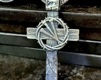 Jesus Kreuz Krone Dornen Anhänger, 925 Karat Sterling Silber Handgemachter Schmuck, Christian Männer Anhänger, Religiöses Geschenk für Ehemann, Frauen Geschenk