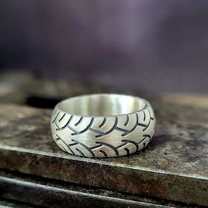 Biker Tire Sterling Silver Ring: Handmade 925k Promise Ring