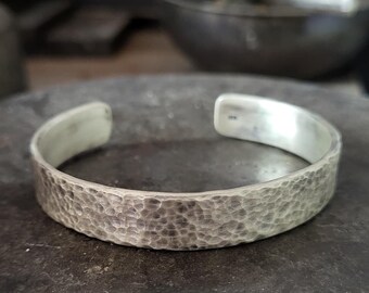 Handmade Hammered Sterling Silver Cuff Bracelet - Ancient Design Jewelry