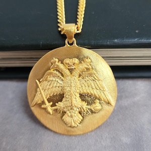 Gold Double Headed Eagle Pendant for Men, 10k 14k 18k Solid Gold Jewelry, Gold Imperial and Byzantine Symbolism Necklace, Gold Gift for Him