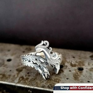 Anello in argento sterling con fenice e uccello di fuoco: gioielli ispirati alla mitologia fantasy