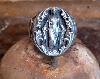 Virgen Milagrosa Miraculous Silver Ring, Catholic Church Symbol Ring, Gothic Style Jewelry, 925k Silver Ring, Religious Gift for Women Men