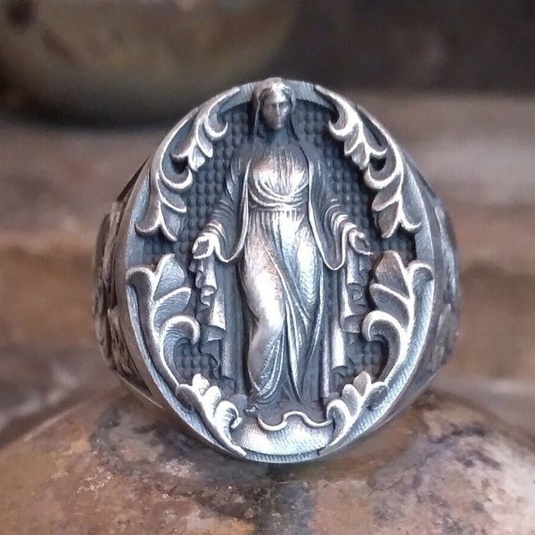 Virgen Milagrosa Miraculous Silver Ring, Catholic Church Symbol Ring, Gothic Style Jewelry, 925k Silver Ring, Religious Gift for Women Men