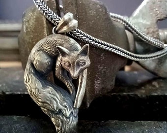 Fox Silver Necklace, 925k Sterling Silver Handmade Jewelry, Spirit Animal Necklace, Smart Fox Silver Pendant Gift for Men Women