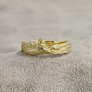 Gold Fox Band Ring, 10k 14k 18k Gold Handmade Jewelry, Smart Fox Spirit Ring, Animal Lover Personalized Ring, Solid Gold Gift Men and Women