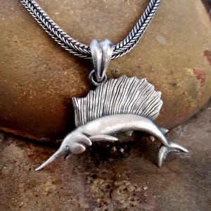 Marlin Fish Necklace with Chain, 925k Sterling Silver Jewelry, Merlin 3D Charm Necklace, Sea Animal Pendant Gift, Istiophoriade Necklace