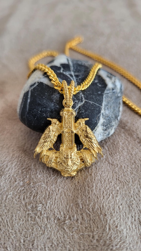Gold Thor Hammer Pendant for Men, 10k 14k 18k Solid Gold Jewelry, The God  of Thunder Symbol Necklace, Viking Crow Pendant Gift for Him