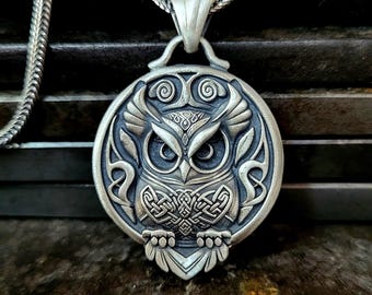 925k Sterling Silver Owl Bas-Relief Pendant – Symbol of Wisdom and Night Protection