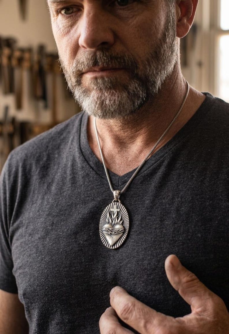 925k Sterling Silver Sacred Heart of Jesus Medallion Pendant - Etsy