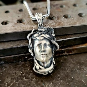 Gorgon Medusa Silver Necklace, Ancient Greek Mythological Pendant, Sterling Silver Handmade Gift, Fantasy Gorgon Medusa Pendant Gift