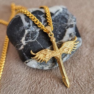 Gold Archangel Michael Sword Pendant, 10k 14k 18k Solid Gold Jewelry, Christian Art Necklace,St Michael a Flaming Sword Pendant Gift for Him