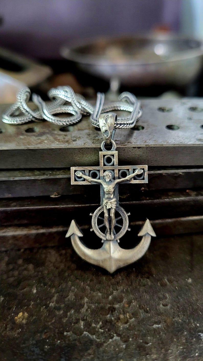925k Sterling Silver Anchor Cross Pendant - Mariner’s Cross Necklace ...