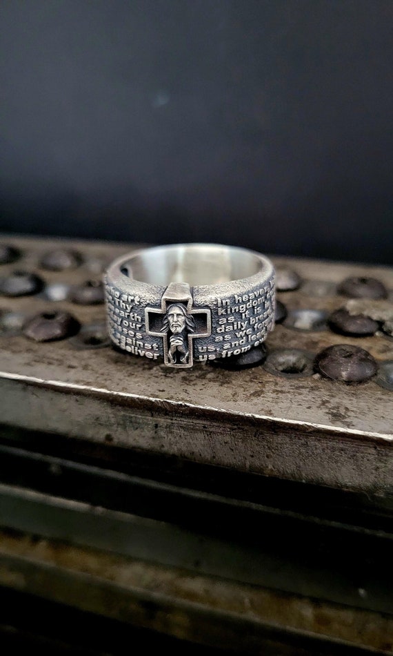 Jesus Prayer to Our Father Ring, 925k Sterling Silver Ring for Men,  Religious Jewelry, Christian Mens Unique Gift, Catholic Mens Jewelry