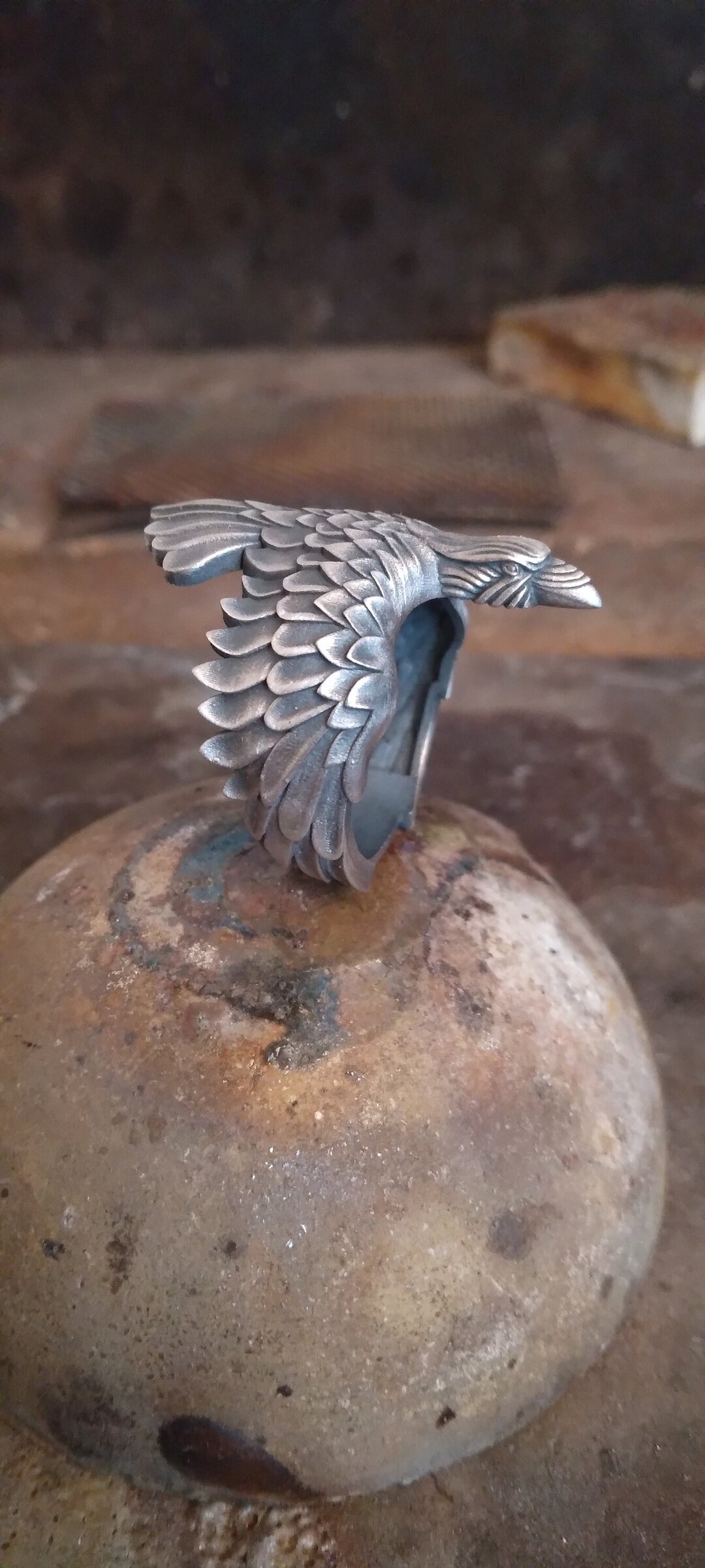 Viking Raven Silver Ring, Unique Handmade Animal Ring, Gothic Raven